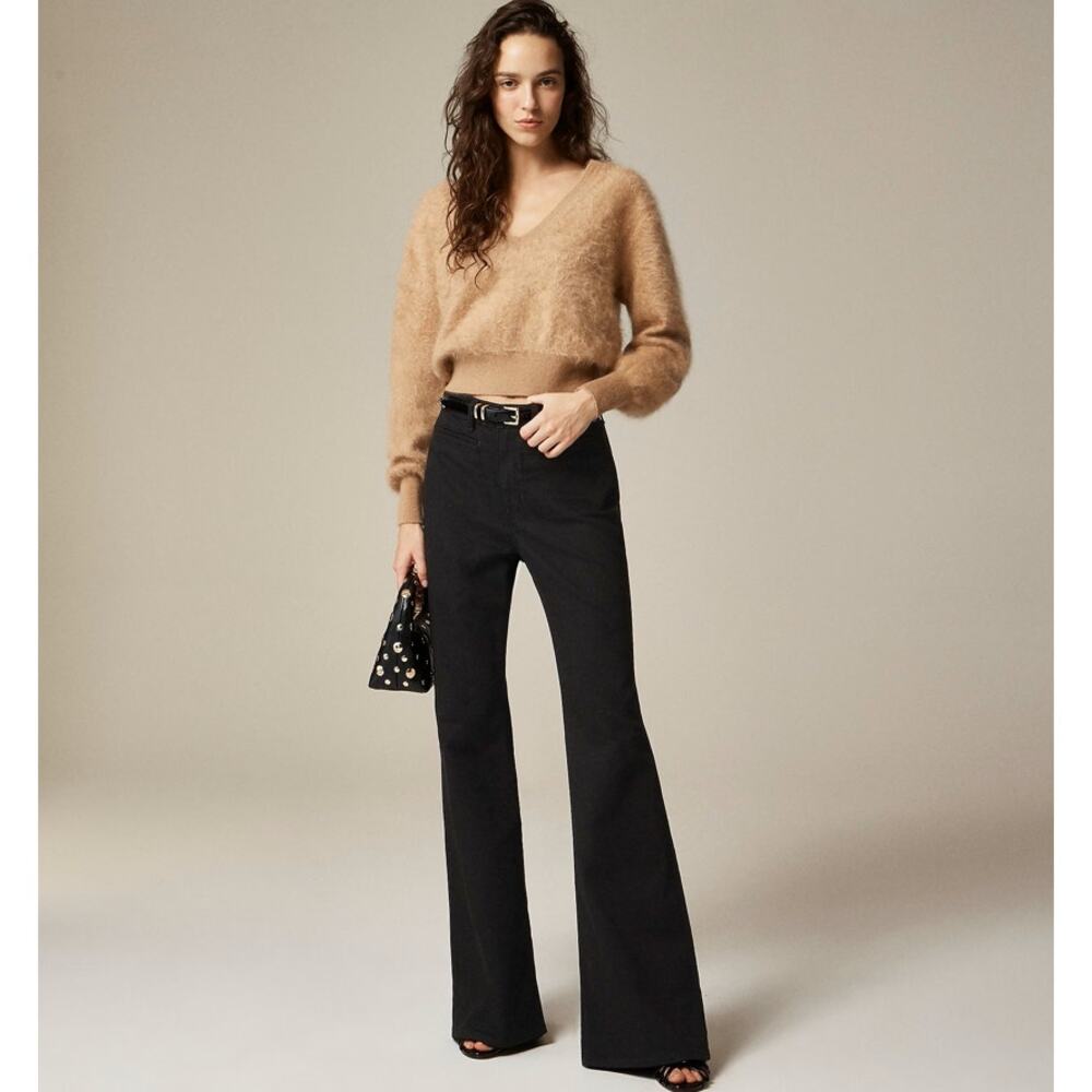J.Crew 1996 High Rise Flare Jeans Womens 32P Black Semi-stretch Button Zip Fly